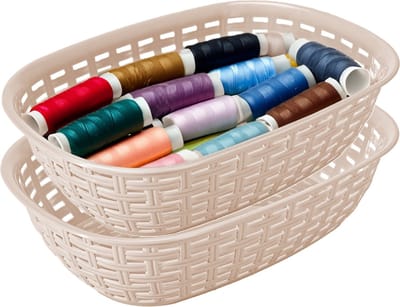 Hega Hogar Opbergmandje/kastmandje - 2x - beige - 3 liter - kunststof - 21 x 30 x 7 cm - kleine opslag bakjes - manden