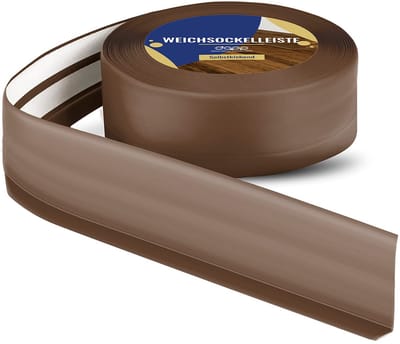 DQ-PP ZACHTE PLINT - 15 m - Donkerbruin - 50 x 15 mm - PVC - zelfklevend - knikhoek plinten rubberen strip plint hoekprofiel afsluitstrip vloerlijst
