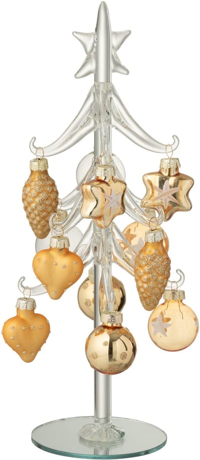 J-Line decoratie Kerstboom + Ballen - glas - goud