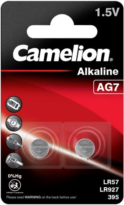 Camelion Alkaline AG7 1.5V Knoopcelbatterij 2 Stuks – 0% Kwik – Betrouwbare Energie voor Kleine Apparaten