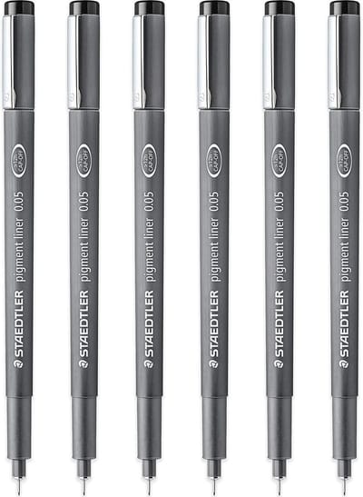 Fineliner Pennen Set - Tekenen Schrijven - Gedetailleerd Werk - Lange Metalen Tip - 6 Stuks 0.2mm - Zwart