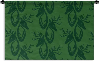 Wandkleed - Wanddoek - Patronen - Groen - Hert - 90x60 cm - Wandtapijt