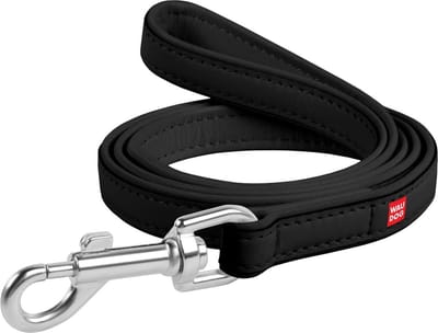 WAUDOG Design Hondenriem / Hondenlijn - Echt Leder - Zwart - Breedte: 12 mm - Lengte: 122 cm