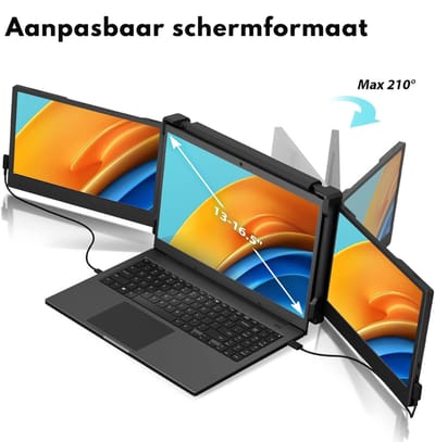 Aurixi® Krachtige en Professionele Portable Monitor Pro 2024 - Full HD - 13” / 16.5” Tri-Screen - Laptop Scherm Uitbreider - Inclusief Beschermhoes en Kabels - Zwart -23cm x 33cm - 3cm