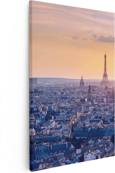 Artaza Canvas Schilderij Eiffeltoren - 20x30 cm - Klein - Wanddecoratie Zonsondergang - Muurdecoratie Skyline - Kamer Accessoires Stad