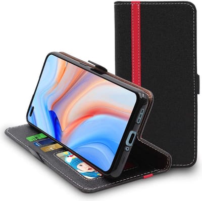 ebestStar - Hoes geschikt voor Oppo Reno4 5G, Wallet Etui, Book case hoesje, Zwart, Rood