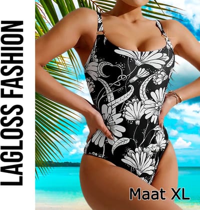 LaGloss® Elegant Badpak Dames – Eenstuk – Rugloos & Hooggetailleerd – Tropisch Design –Sneldrogend– Maat XL