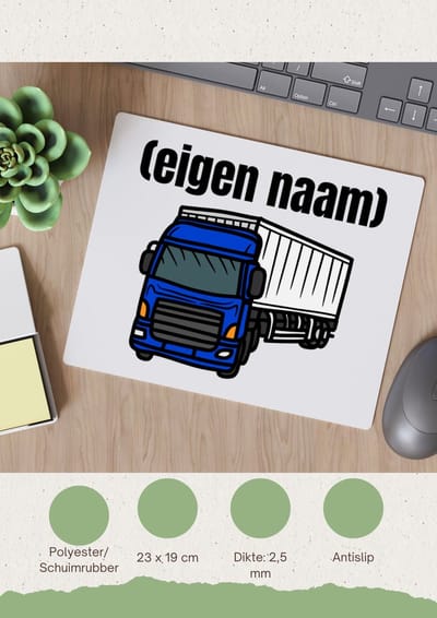 Akyol - blauwe vrachtwagen met eigen naam Muismat - Vrachtwagen chauffeur - vrachtauto chauffeurs - iemand die houdt van vrachtwagens - verjaardag - cadeau - kado - geschenk - 23 bij 19 cm