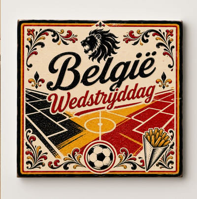 België Wedstrijddag Decoratieve Keramische Tegel – Belgische Leeuw Voetbal Stadion Design – Zwart Geel Rood Voetbal Wanddecoratie Tegel – Vaderlands Woondecoratie Cadeau