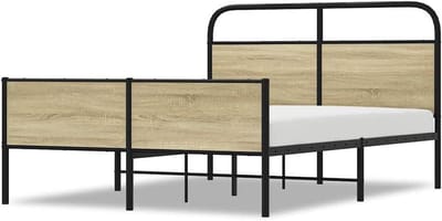 Stalen Bedframe - Met Hoofdeinde - Slaapkamer Inrichten - Robuuste Constructie - 140 x 190 cm - Sonoma Eiken