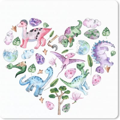 Muismat 20x20 cm - Mousepad Kinderkamer - Hart - Dinosaurus - Meisjes - Kinderen - Roze - Muismatten