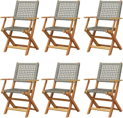 vidaXL Tuinstoelen 6 st inklapbaar poly rattan en massief hout grijs, inklapbare tuinstoel, terrasstoel, loungestoel, tuin stoel, loungestoel tuin