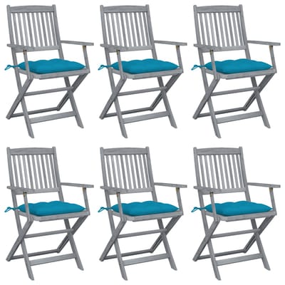 vidaXL - Opklapbare - stoelen - (6 - stuks) - met - kussens, - gemaakt - van - massief - acaciahout