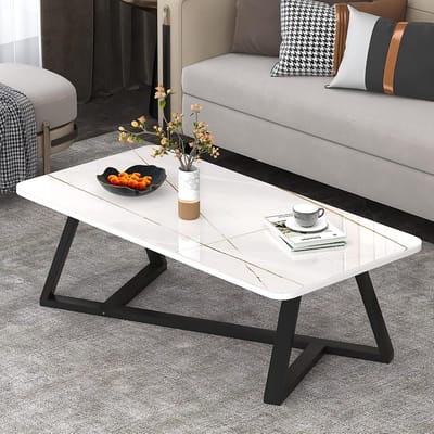 Moderne Rechthoekige Salontafel met Marmerlook en Zwart Metalen Frame