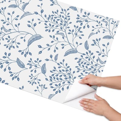 Coloray Meubel Wrap Folie - Blauw Meubelfolie - 75x150 cm - Decoratiefolie Zelfklevend Plantenpatroon - Meubelfolie Zelfklevend - Modern Meubelfolie - Wrapfolie Keuken - Wanddecoratie - Bloemen en planten
