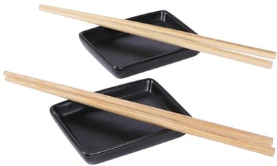 7-delige sushi serveer set voor 2 personen - keramiek - zwart