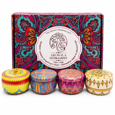 Arosola® Nature’s Harmony Geurkaarsen Set - 4 stuks - 4 Luxe natuurlijke geuren - 50 Branduren - Cadeaudoos