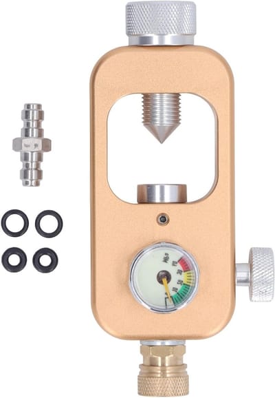 Hoogwaardige DIN Ventieladapter, 30 MPA Hoge Druk Adapter met Drukmeter, Aluminium Legering voor Paintball, PCP Luchtgeweer en Duikflessen, Geschikt voor K/J/H Ventielen
