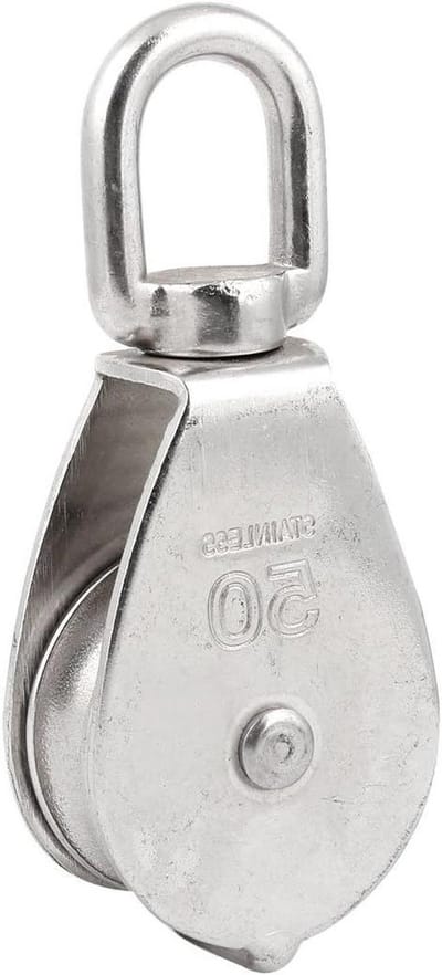 Enkele Katrol - Zwenkarm - Touw Gebruik - Roestvrij Staal - 50mm Schijf - Zilverkleurig