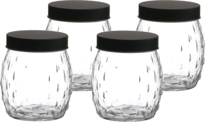 Urban Living Voorraadpot/bewaarpot Mora - 4x - 1.2L - glas - zwart - D13 x H15 cm