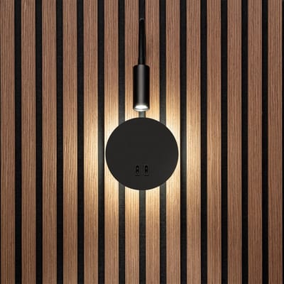 Akudeco – Wandlamp met netstroomaansluiting – Nachtkastje lamp – Dubbele verlichting – 3000K – Zwart