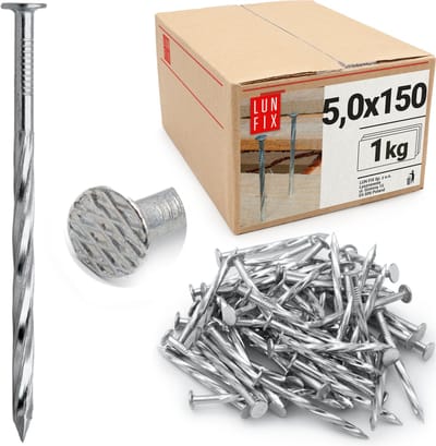LUN FIX - Drallschaft 5 x 150 mm - 1kg (ca. 37 stk.) Onverzinkte bouwspijker - Houten spijkers voor bouwwerkzaamheden