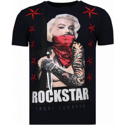T shirt Heren met Print - T shirt Heren Grappig - Heren T shirt - Marilyn Rockstar - Rhinestone T-shirt - Blauw