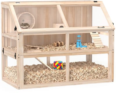 Pawhut Hamsterkooi-Dennenhout, acryl-95L x 53B x 76H cm-Natuurlijk hout