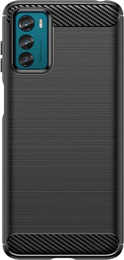 MobyDefend Hoesje - Geschikt voor Motorola Moto G42 - TPU Backcover - Geborstelde Metaal & Carbon-Look - Zwart