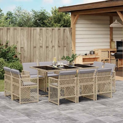 vidaXL - 11-delige - Tuinset - met - kussens - poly - rattan - gemengd - beige