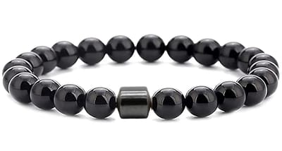 Kralen Armband met Zwarte Hanger - Glans Zwart - Natuursteen - Armbanden Heren Dames Vrouwen - Kralenarmband - Papa Cadeau Voor Mannen - Vaderdag