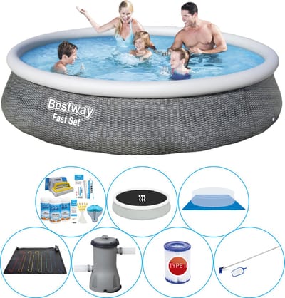 Fast Set Rattan Rond 396x84 cm - Zwembad Bundel