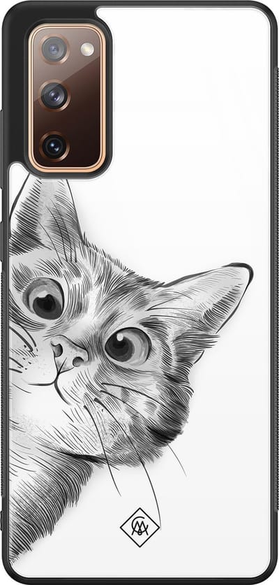 Casimoda® hoesje - Geschikt voor Samsung Galaxy S20 FE - Peekaboo - Luxe Hard Case Zwart - Backcover telefoonhoesje - Wit