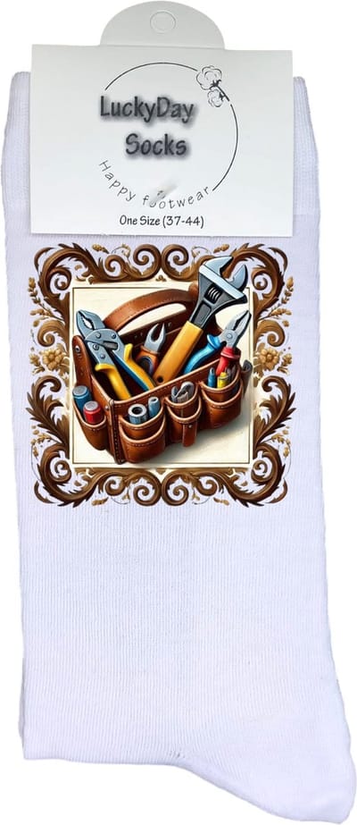 Gereedschap - Opkikkertje - Bouw - Grappige sokken - Valentijn cadeau - Verjaardag - Geluk - Grappige sokken - Leuke sokken - Vrolijke sokken - Kleur - Kerst sokken - Vaderdag - Moederdag - Socks maken Happy - 37-44