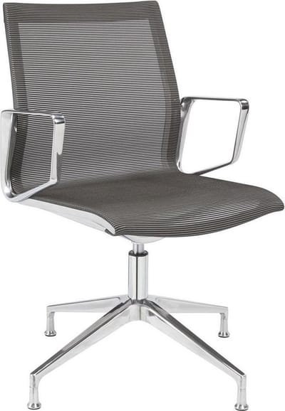 Design vergaderstoel 1370 in mesh zwart stof met alu frame