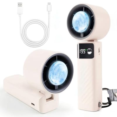 Handventilator Incl Extra Koelplaatfunctie - 5,9*4,6*17,5 cm - Mini Ventilator - 1-199 windsnelheden - Krachtige luchtstroom -Intelligent digitaal display - Geschikt voor reizen, buitenactiviteiten, Kamperen, Wandelen enz. - Wit