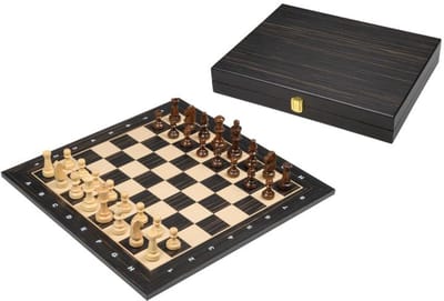 Philos schaakset toernooi zwart met houten doos voor schaakstukken.