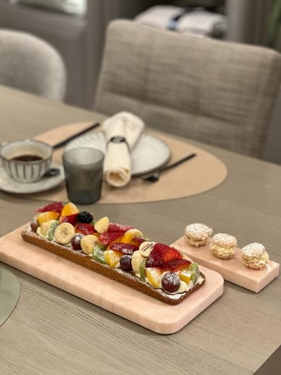 Marmeren Plaat Snijplank Rosé Afgerond 30x12x2cm Keuken Dienblad Plank set - Marble Serveerplank - LuxuryQuarry®