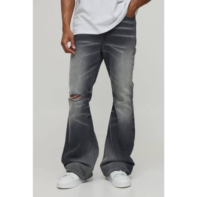 Gekreukte Wassing Gescheurde Knie Wijduitlopende Jeans | Charcoal | Size 32R