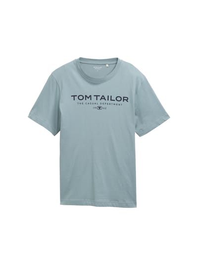 Tom Tailor - Katoenen T-shirt met logo-print - Maat XXL - grey mint