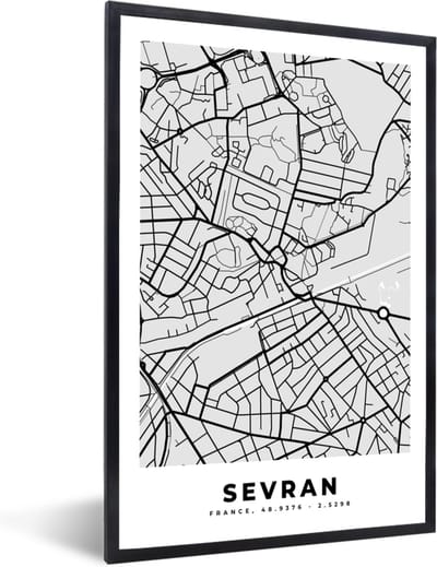 Fotolijst incl. Poster - Kaart - Stadskaart - Sevran - Plattegrond - Frankrijk - 40x60 cm - Posterlijst