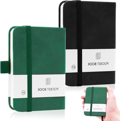 Kleine Notitieboekjes met Elastische Sluiting, Pennenhouder en Mini Compartimenten, 200 Pagina's voor School en Werk (Zwart, Groen)