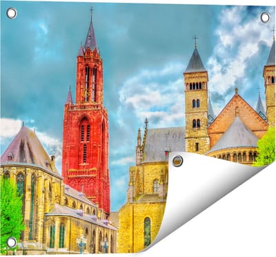Gards Tuinposter Basiliek van Sint Servaas in Maastricht - 50x40 cm - Tuindoek - Tuindecoratie - Wanddecoratie buiten - Tuinschilderij