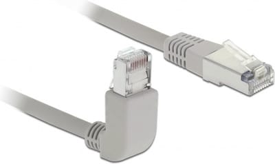 S/FTP CAT6a 10 Gigabit netwerkkabel haaks naar beneden / recht / grijs - LSZH - 1 meter