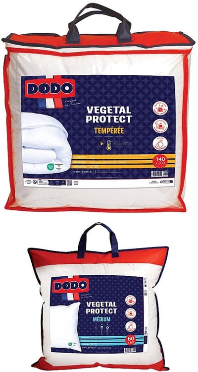 Vente-unique DODO Dekbedset 140 x 200 cm + 1 Kussen 60 x 60 cm - Natuurlijke bescherming tegen huisstofmijt - PLANTAARDIGE BESCHERMING