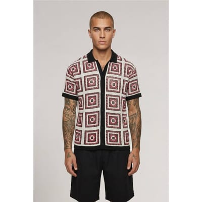 Ontspannen Gehaakte Patch Tapijt Gebreid Overhemd | Red | Size XS