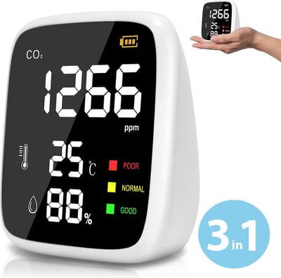 Ecoworks 3-in-1 CO2 Meter voor Binnen - Draadloos - Luchtkwaliteitsmeter - CO2 Melder - CO2 Monitor