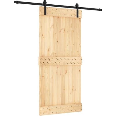 vidaXL - Schuifdeur - Naturel - en - Zwart - 95 - x - 210 - cm - Massief - Pine - Hout
