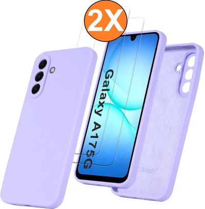Hoesje geschikt voor Samsung Galaxy A17 5G Hoesje siliconen Lila zacht siliconen hoesje TPU - met Samsung A17 5G Screenprotector - 2 stuks