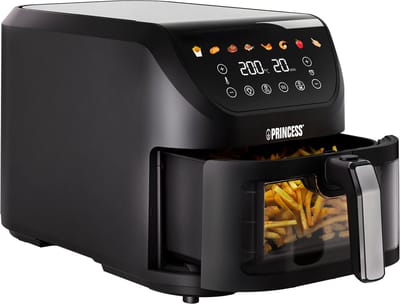 Princess 182257 SlimFry Airfryer - 8 L capaciteit - Doorzichtig kijkvenster - Digitaal touchscreen - 8 voorgeprogrammeerde instellingen - Compact design - 2000 W